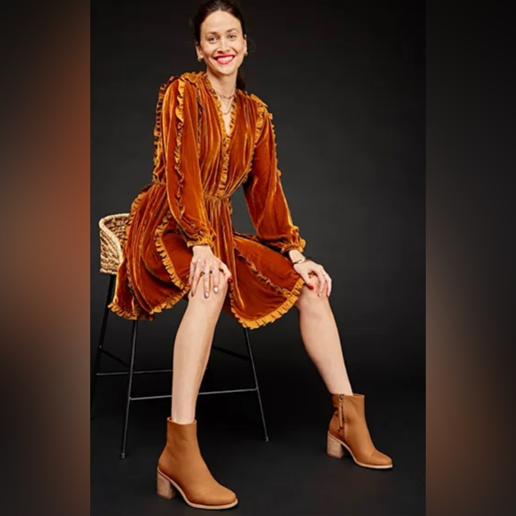 Ulla Johnson New Erika Ruffled Satin Trim Silk Blend Velvet Mini Dress Size 6